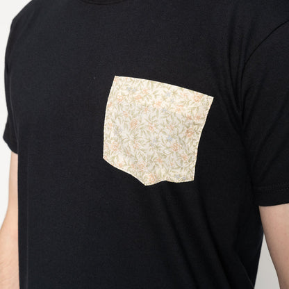 Black Pocket Tee in Cream Bell Flowers