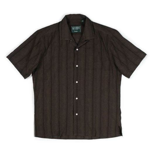 Camp Shirt in Brown Cotton/Linen Yarn-Dyed Dobby
