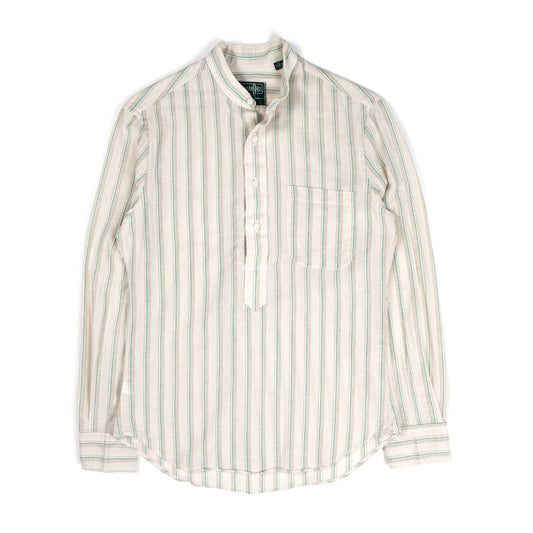 Popover Shirt in Tan Cotton/Ramie Cabana Stripe