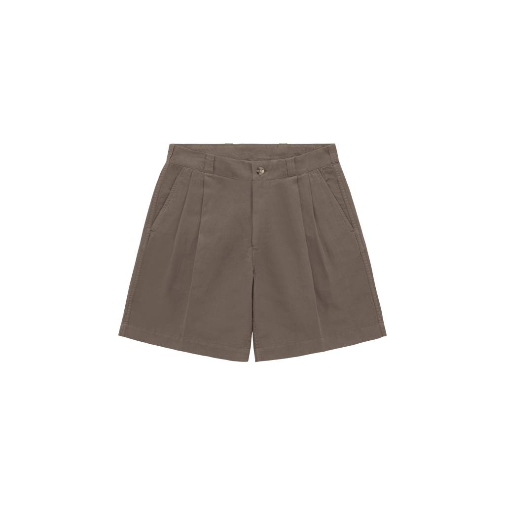 Canal Cotton & Linen Pleated Short in Mushroom