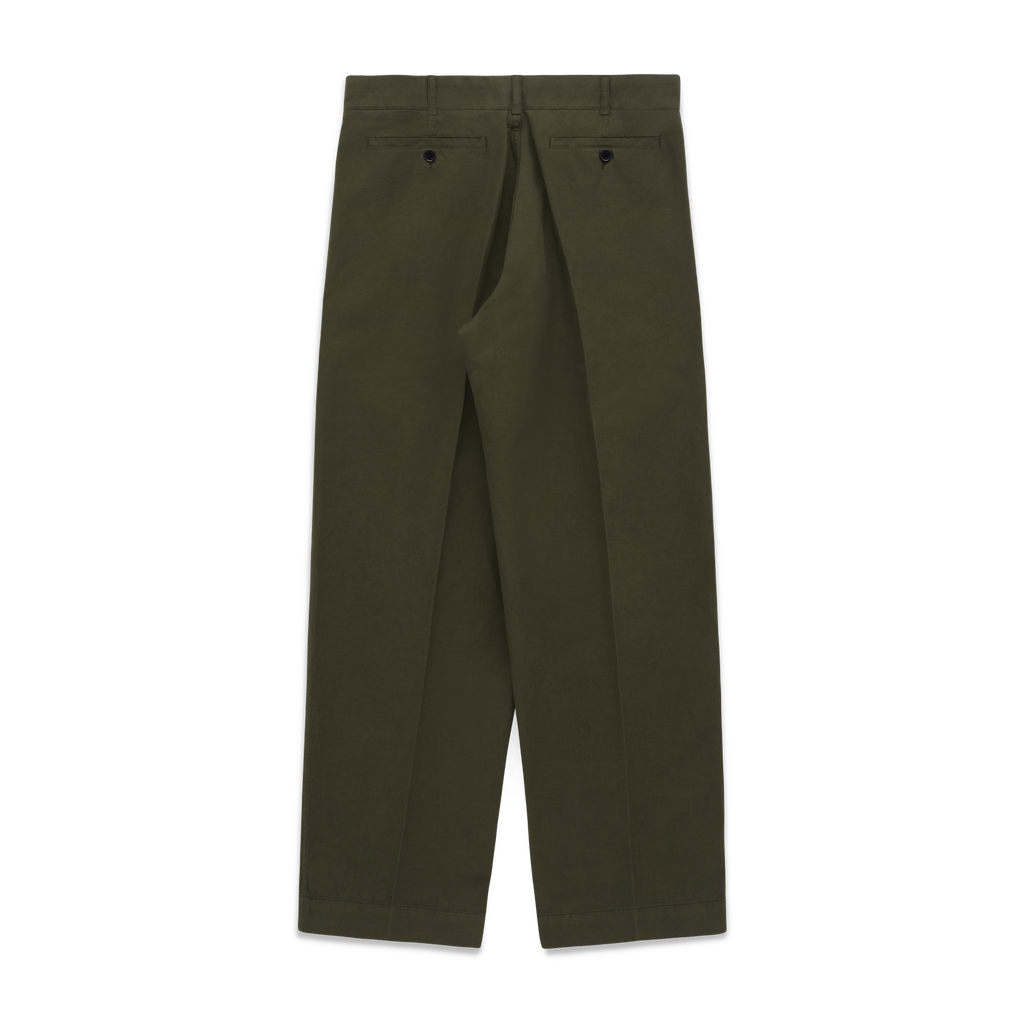 Pleated Canal Pant in Tuscan Olive Cotton Linen Twill