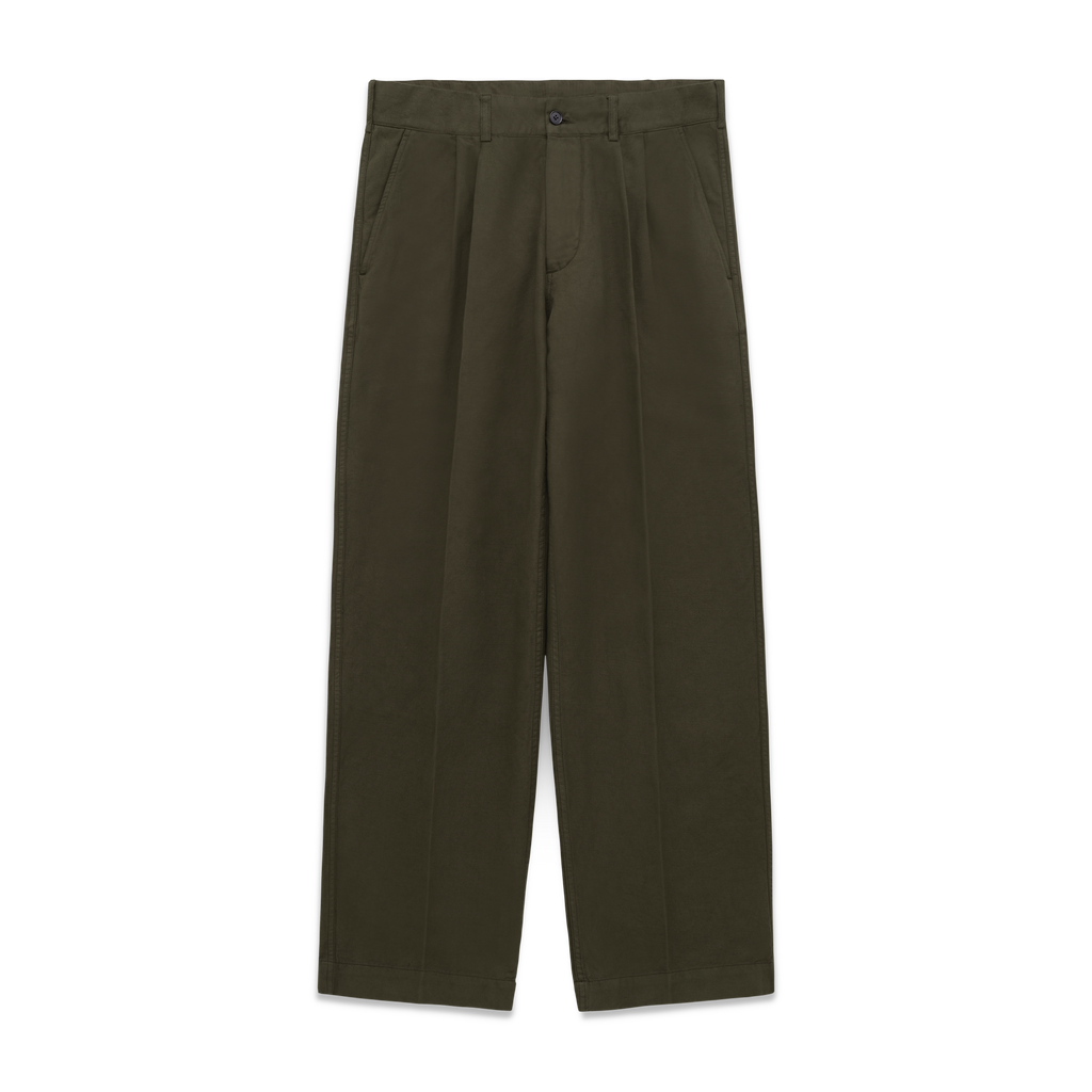 Pleated Canal Pant in Tuscan Olive Cotton Linen Twill
