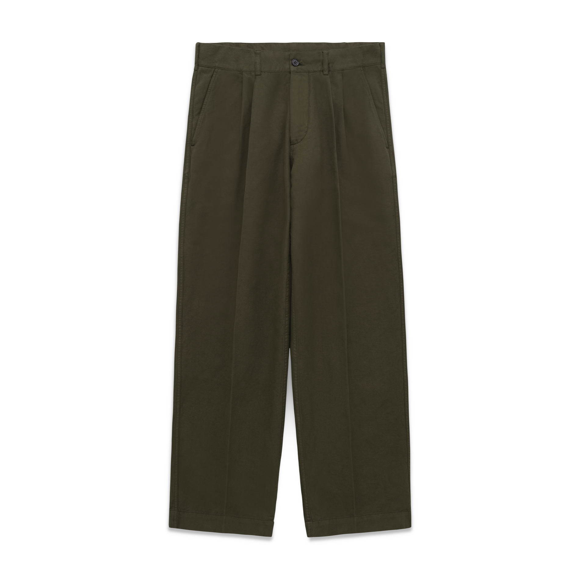 Pleated Canal Pant in Tuscan Olive Cotton Linen Twill