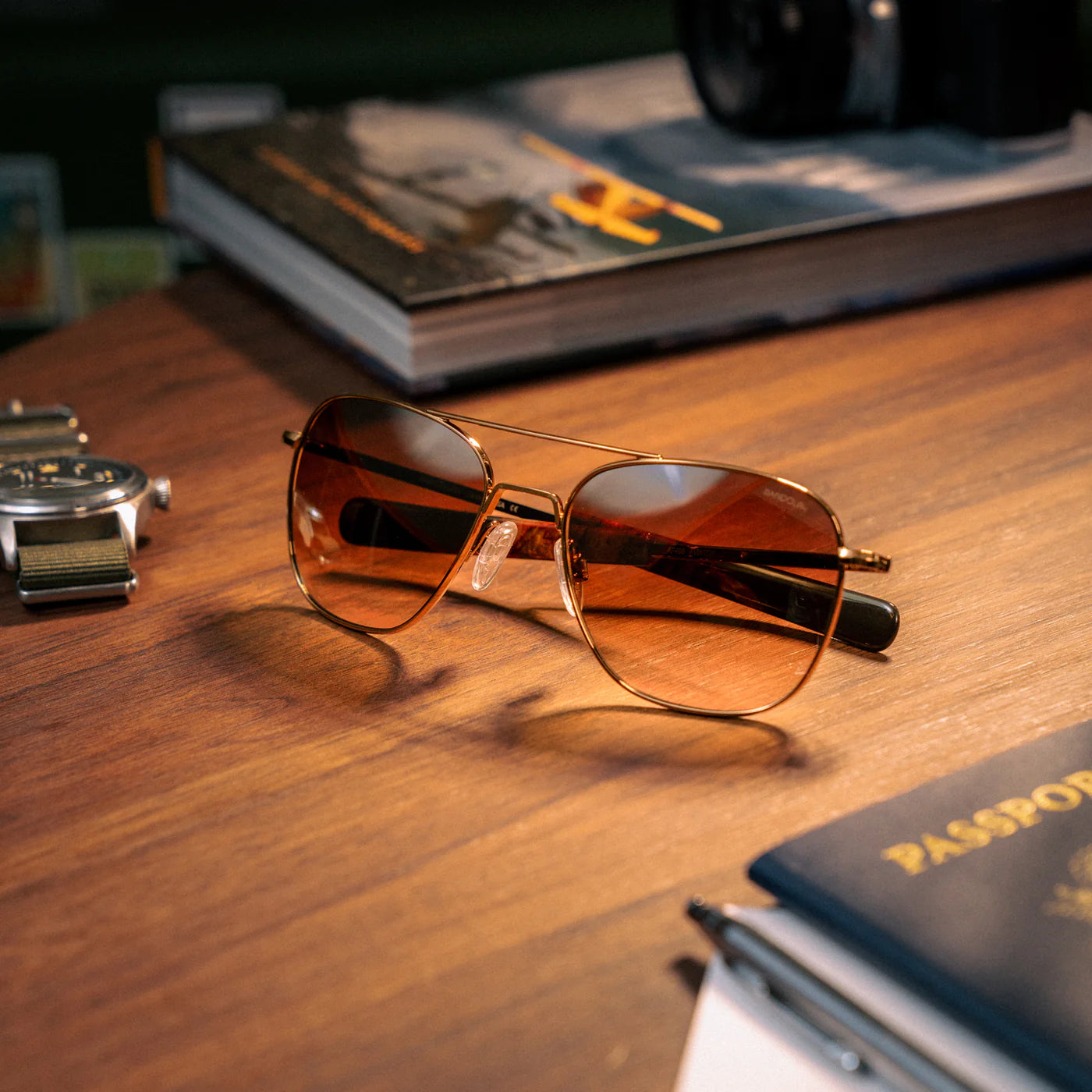 Aviator in 22k Chocolate Gold & Polarized Cape Sand