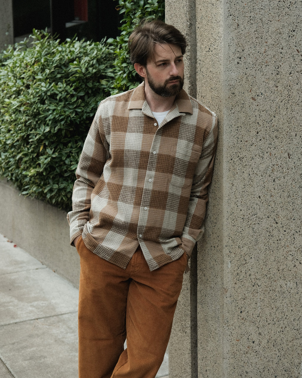 Tan Brushed Waffle Check Camp Shirt
