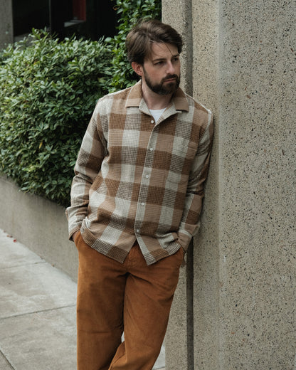 Tan Brushed Waffle Check Camp Shirt