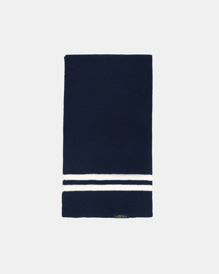 Striped Wool Scarf in Dark Navy & Off-White