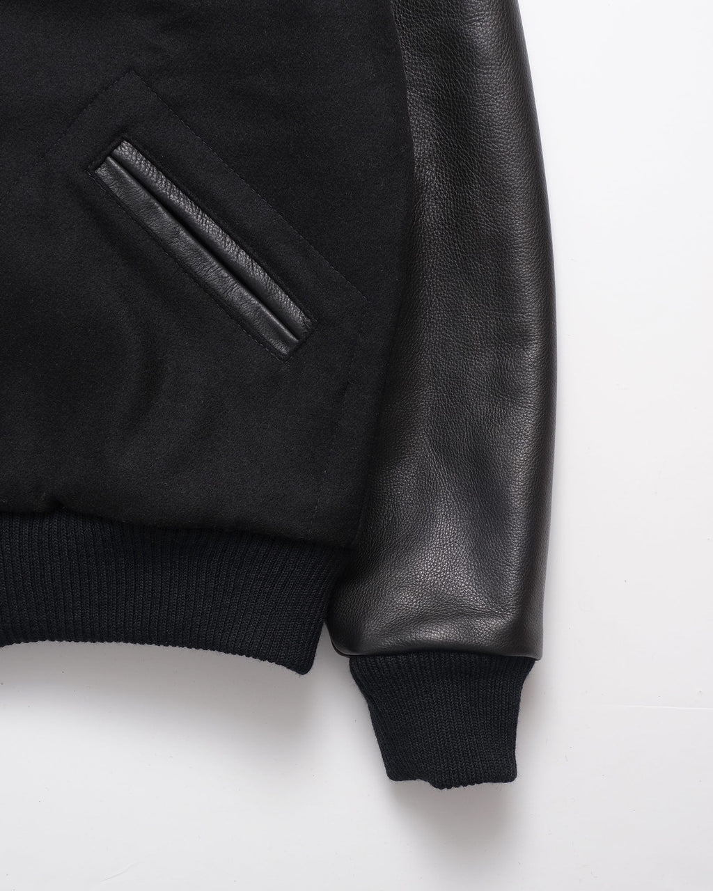 Varsity Jacket in Black Wool & Leather