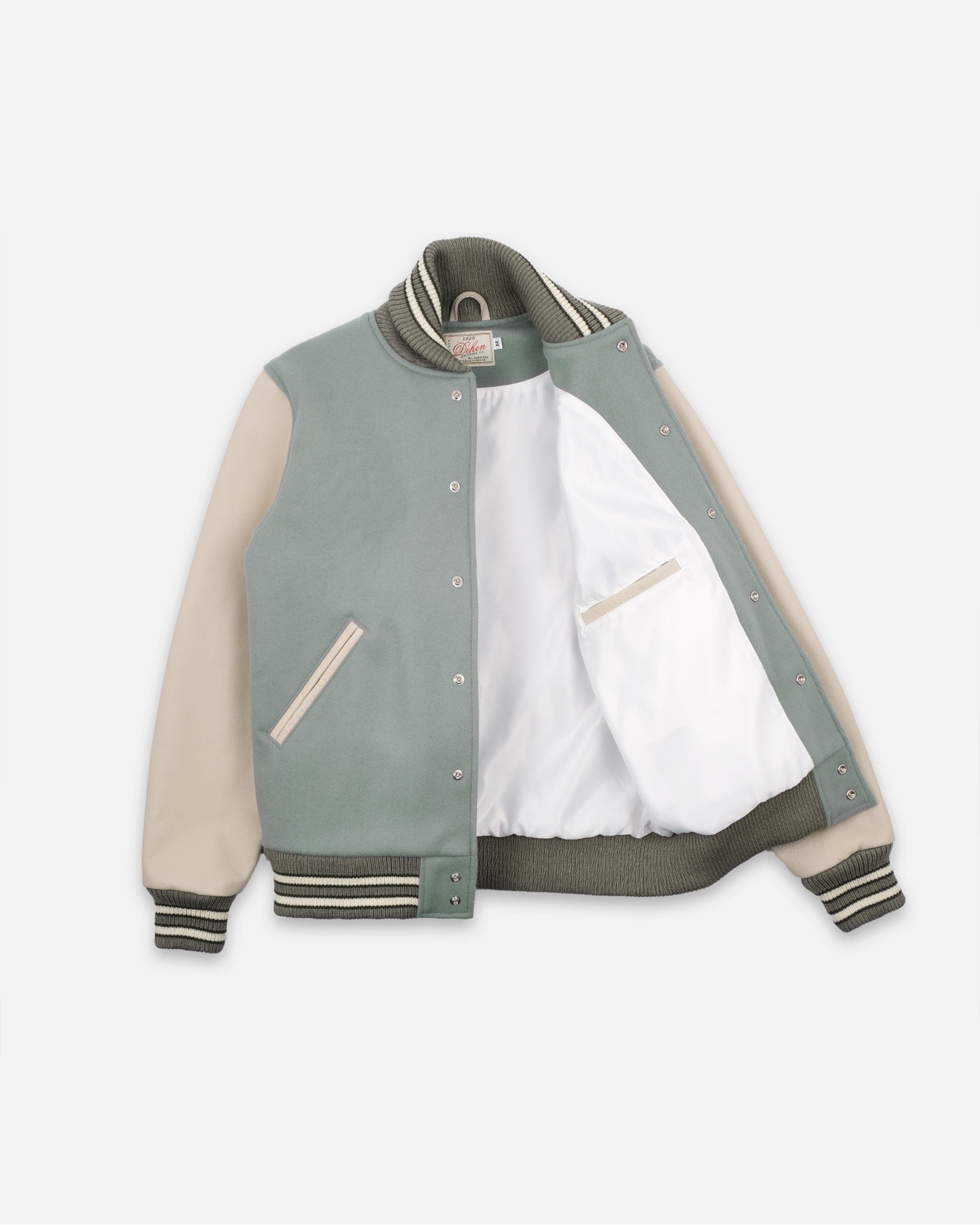 Varsity Jacket in Reef Wool & Milk Leather