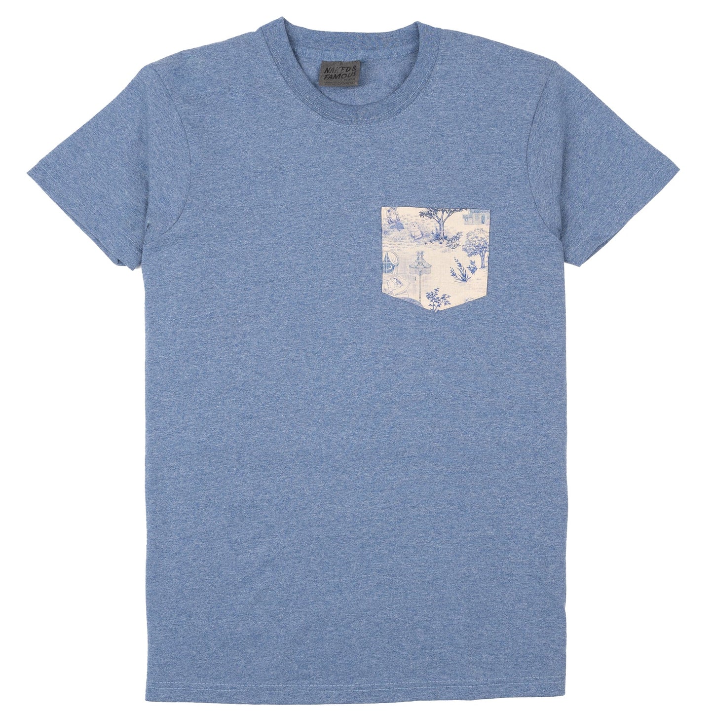 Pocket Tee in Heather Blue Linen Cats