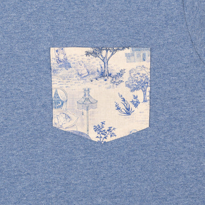 Pocket Tee in Heather Blue Linen Cats