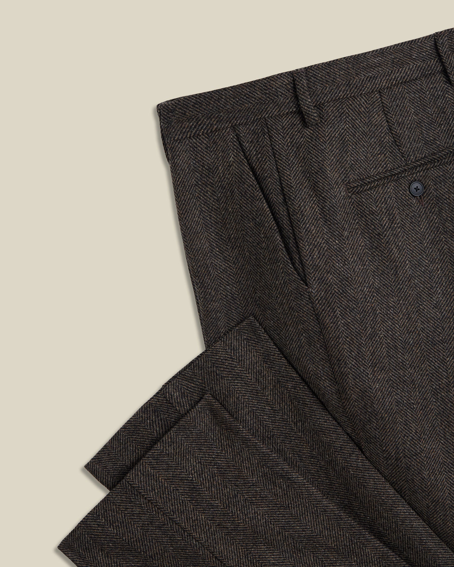 Wool Herringbone Trousers in Brown