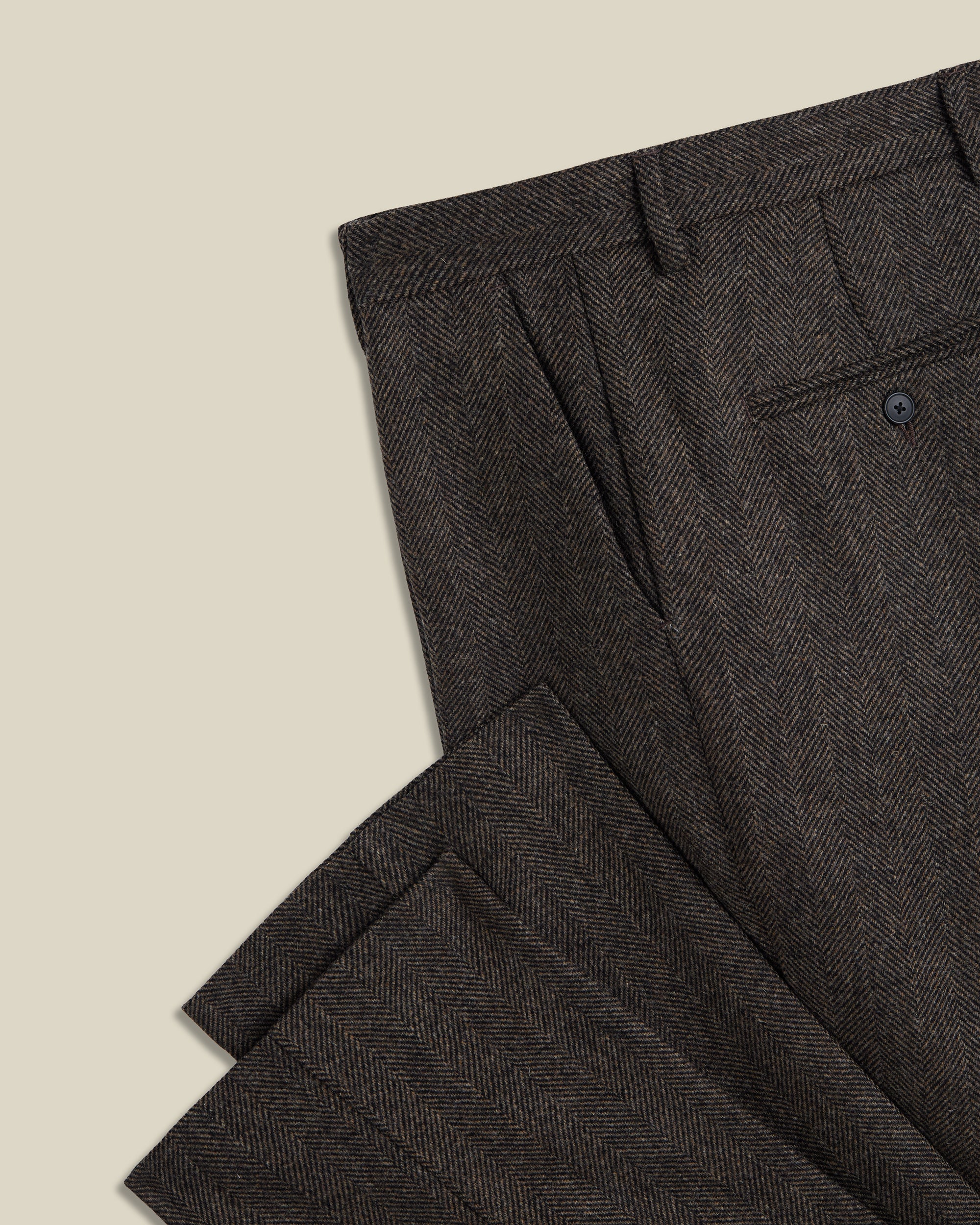 Wool Herringbone Trousers in Brown