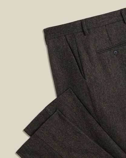Wool Herringbone Trousers in Brown