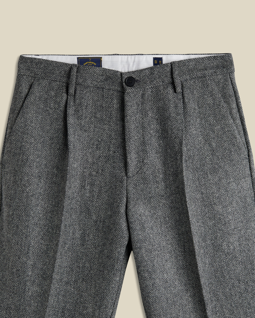 Wool Herringbone Trousers in Grey