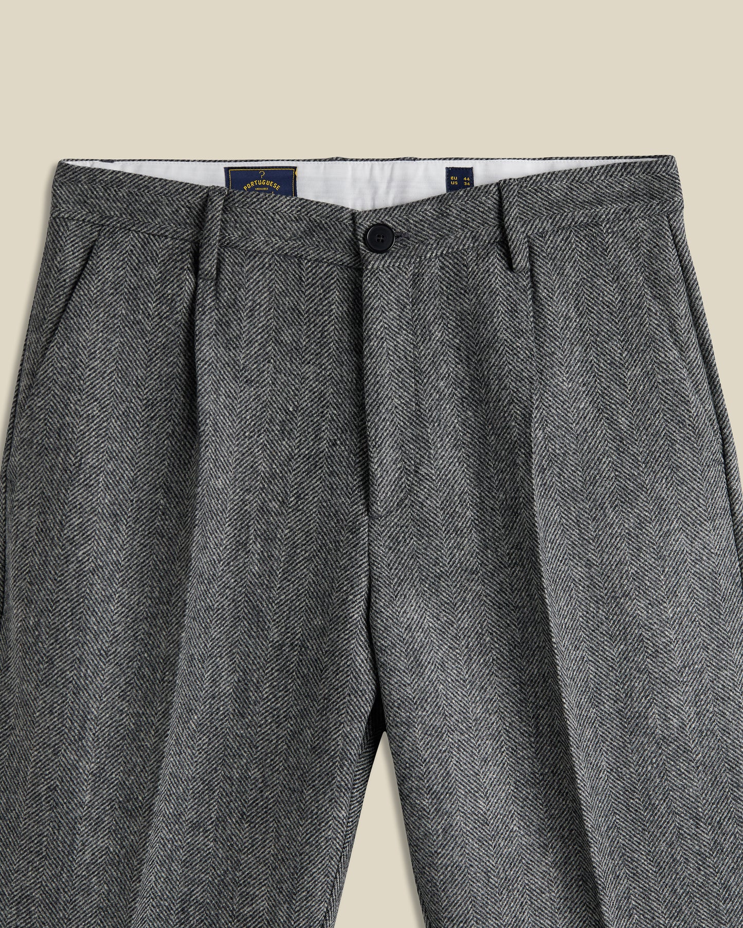 Wool Herringbone Trousers in Grey
