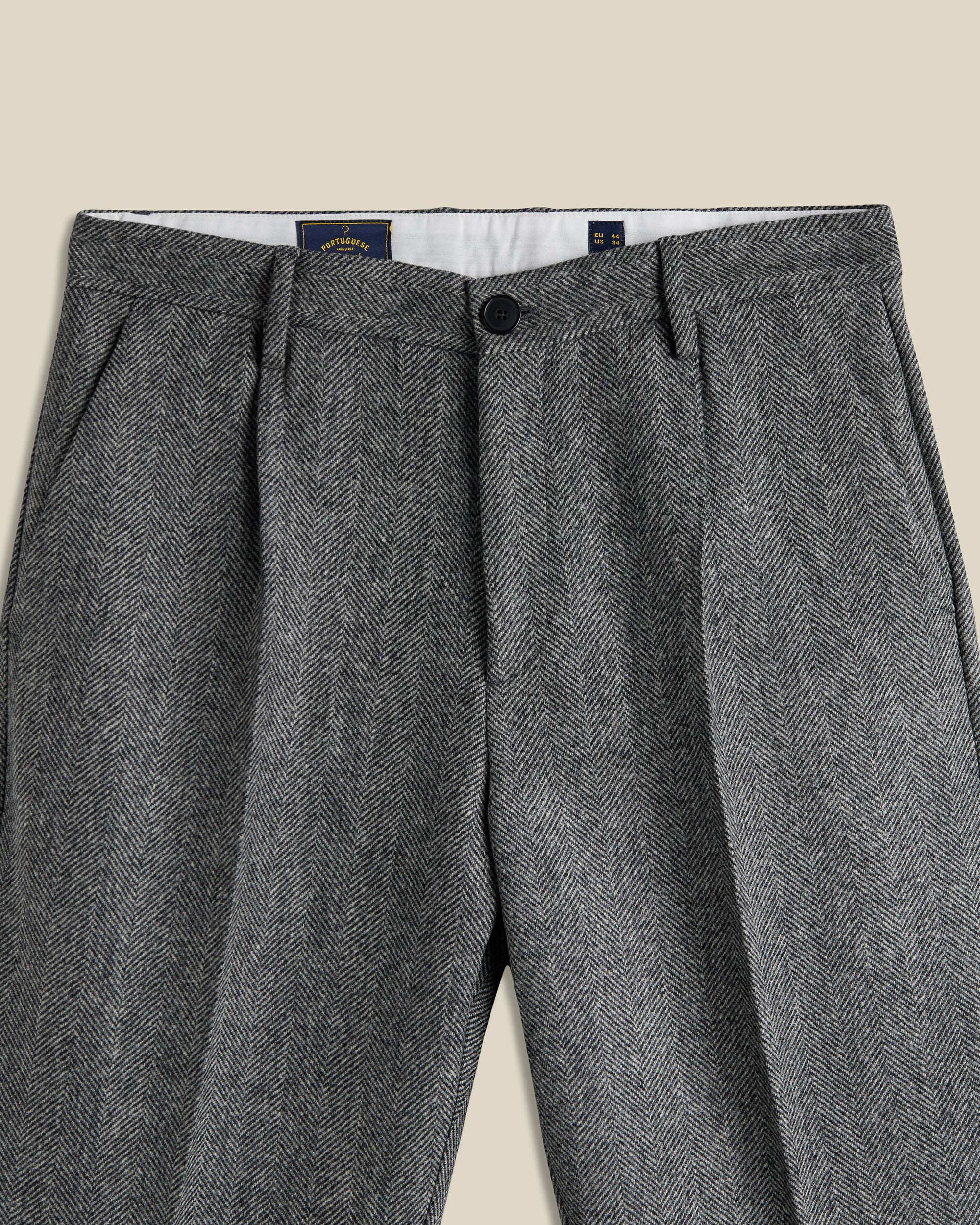 Wool Herringbone Trousers in Grey