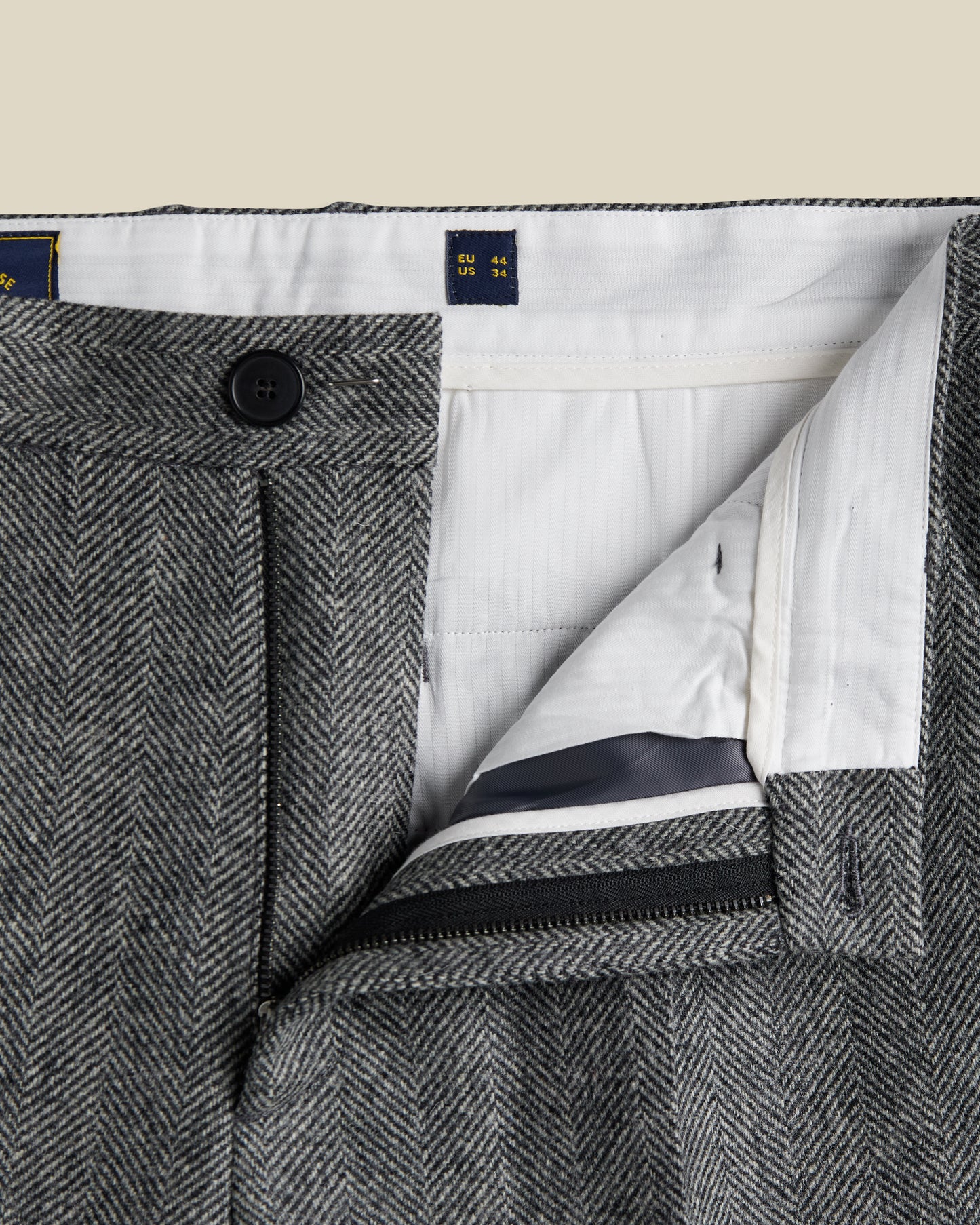 Wool Herringbone Trousers in Grey