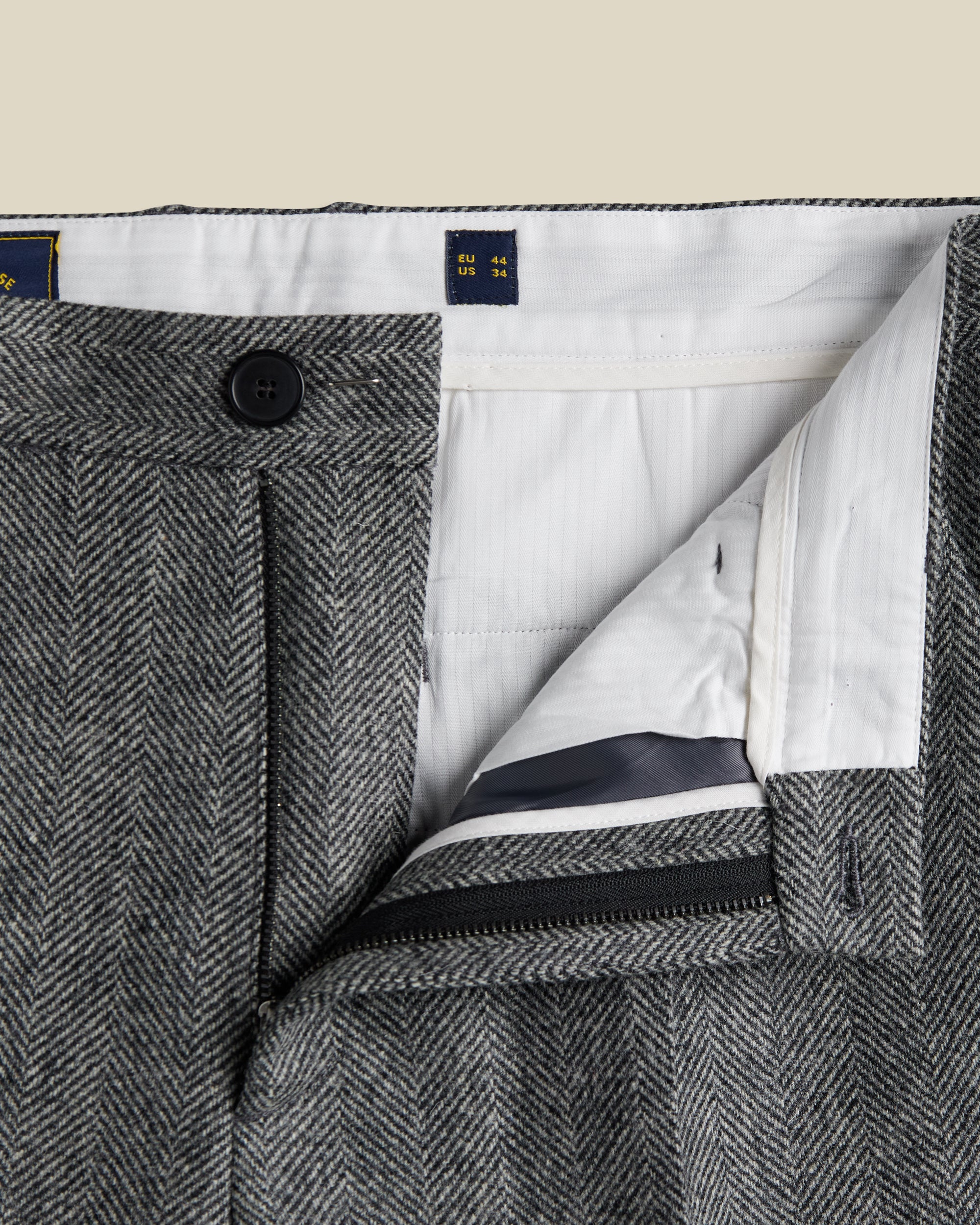 Wool Herringbone Trousers in Grey