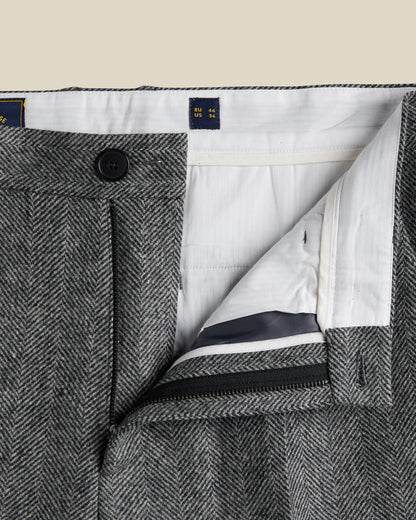 Wool Herringbone Trousers in Grey