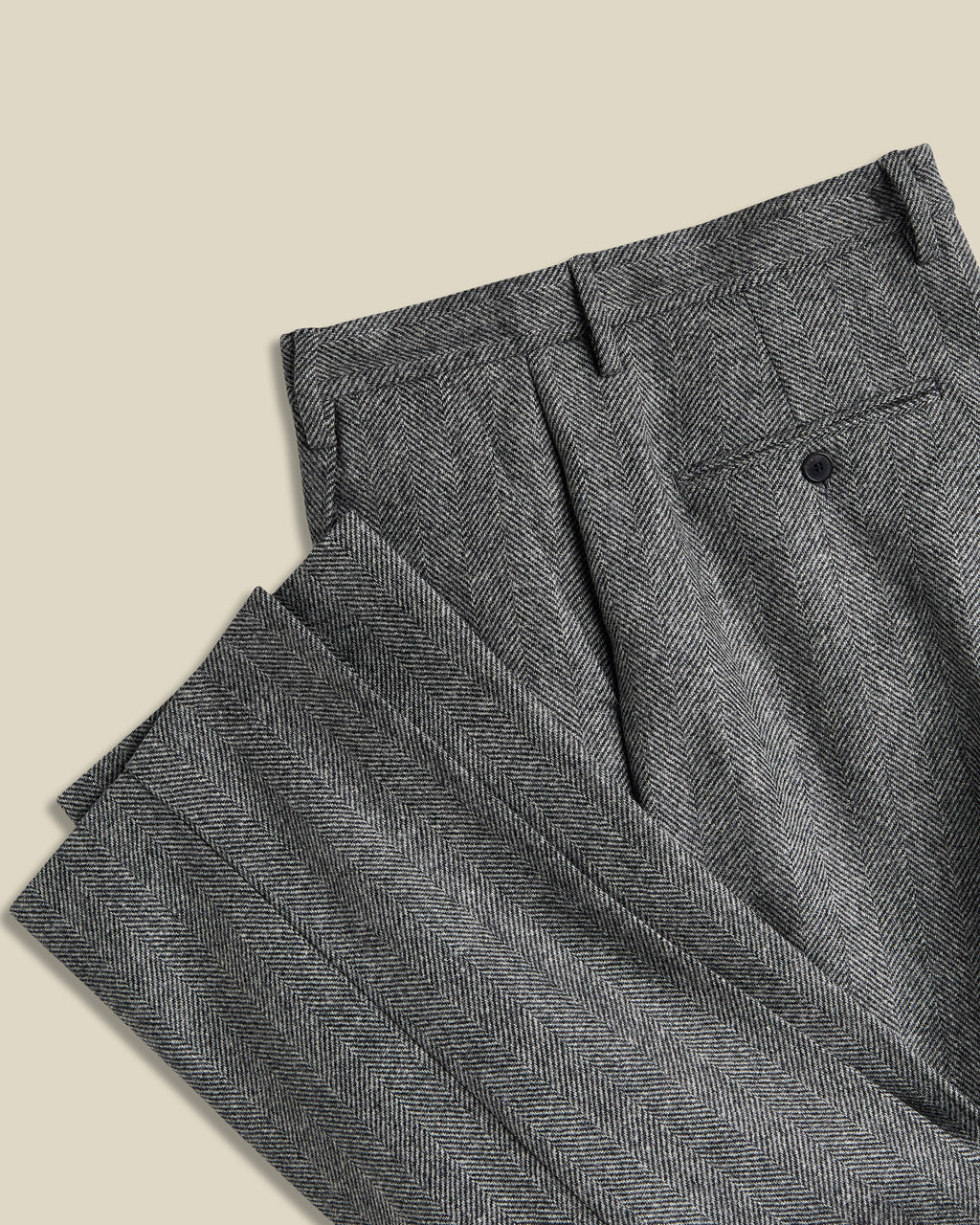 Wool Herringbone Trousers in Grey