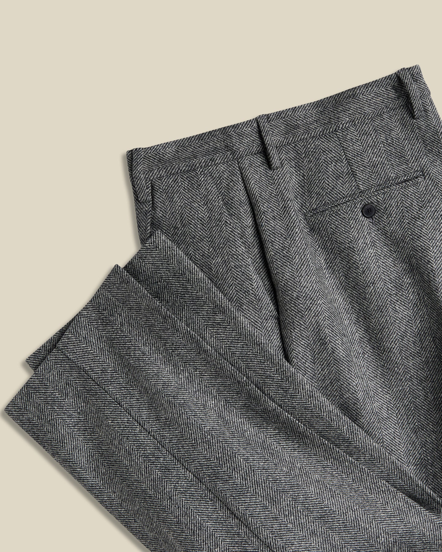 Wool Herringbone Trousers in Grey