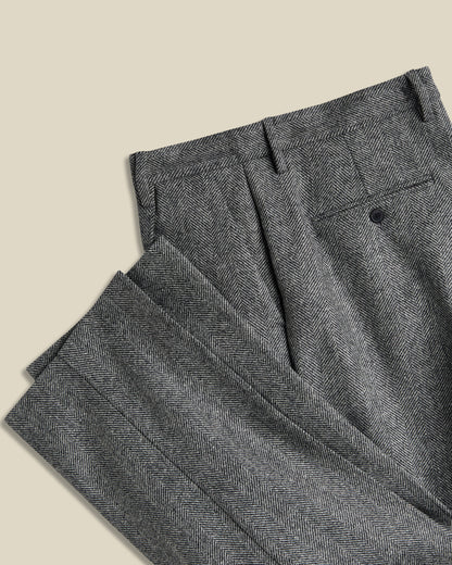 Wool Herringbone Trousers in Grey