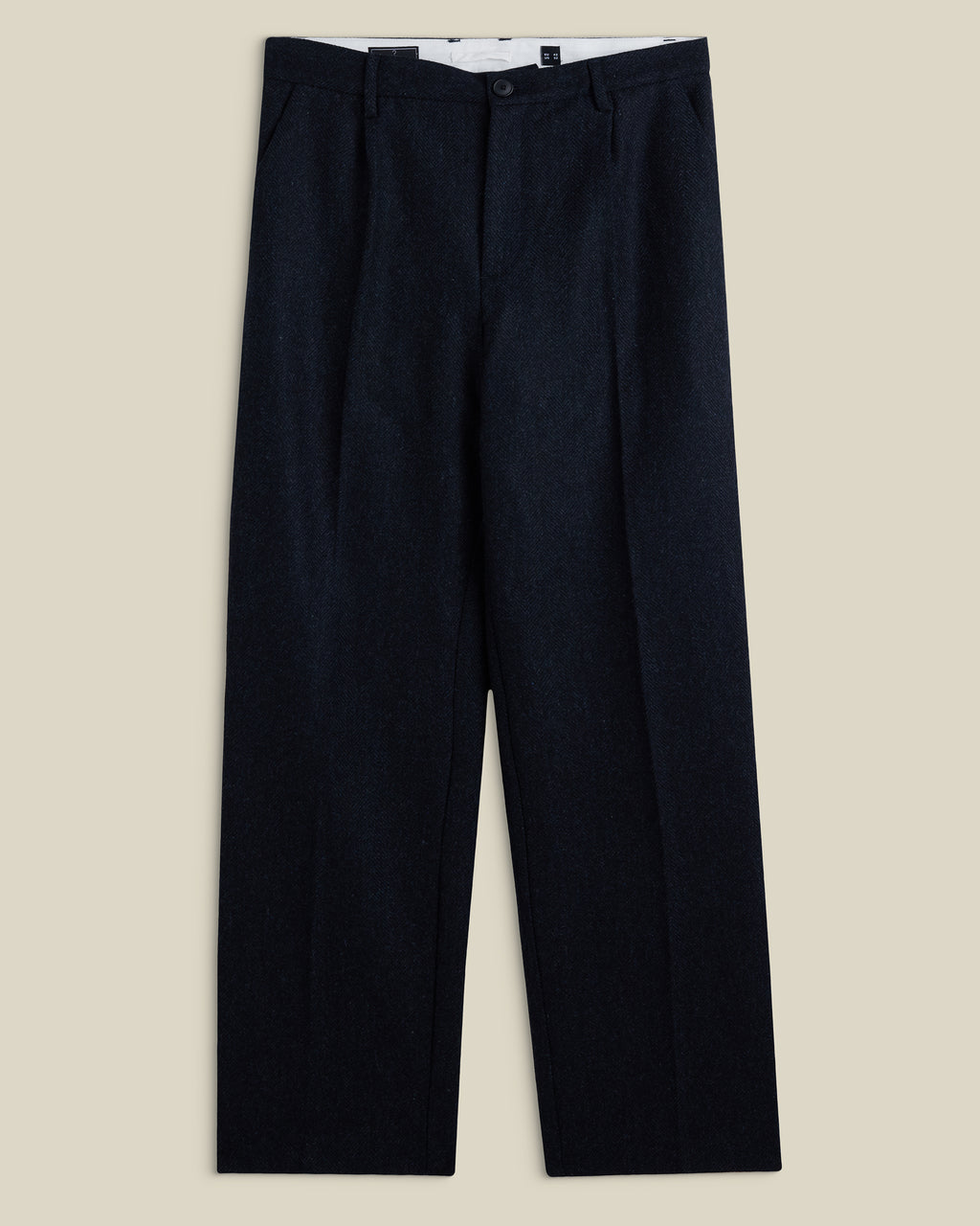 Wool Herringbone Trousers in Navy