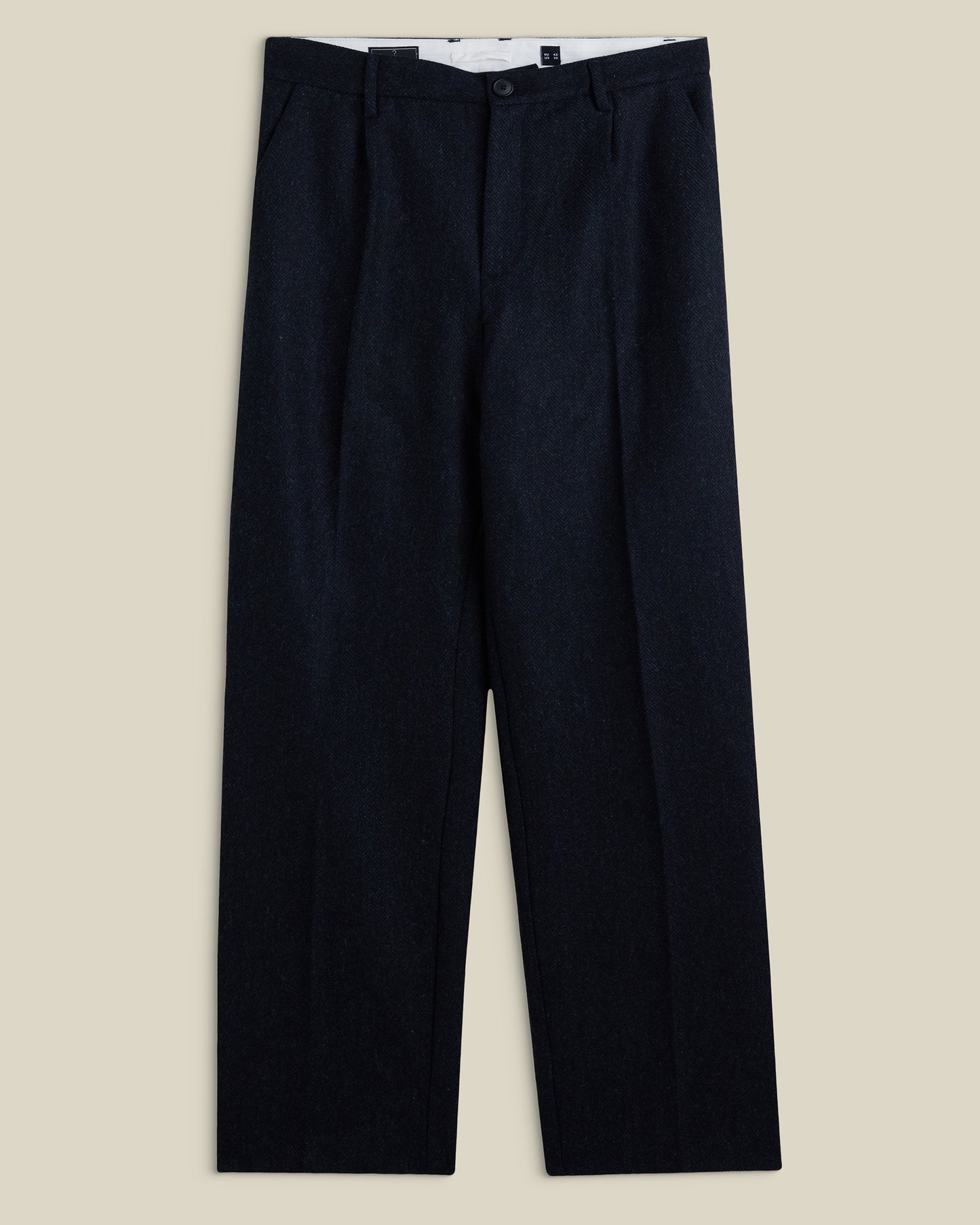 Wool Herringbone Trousers in Navy