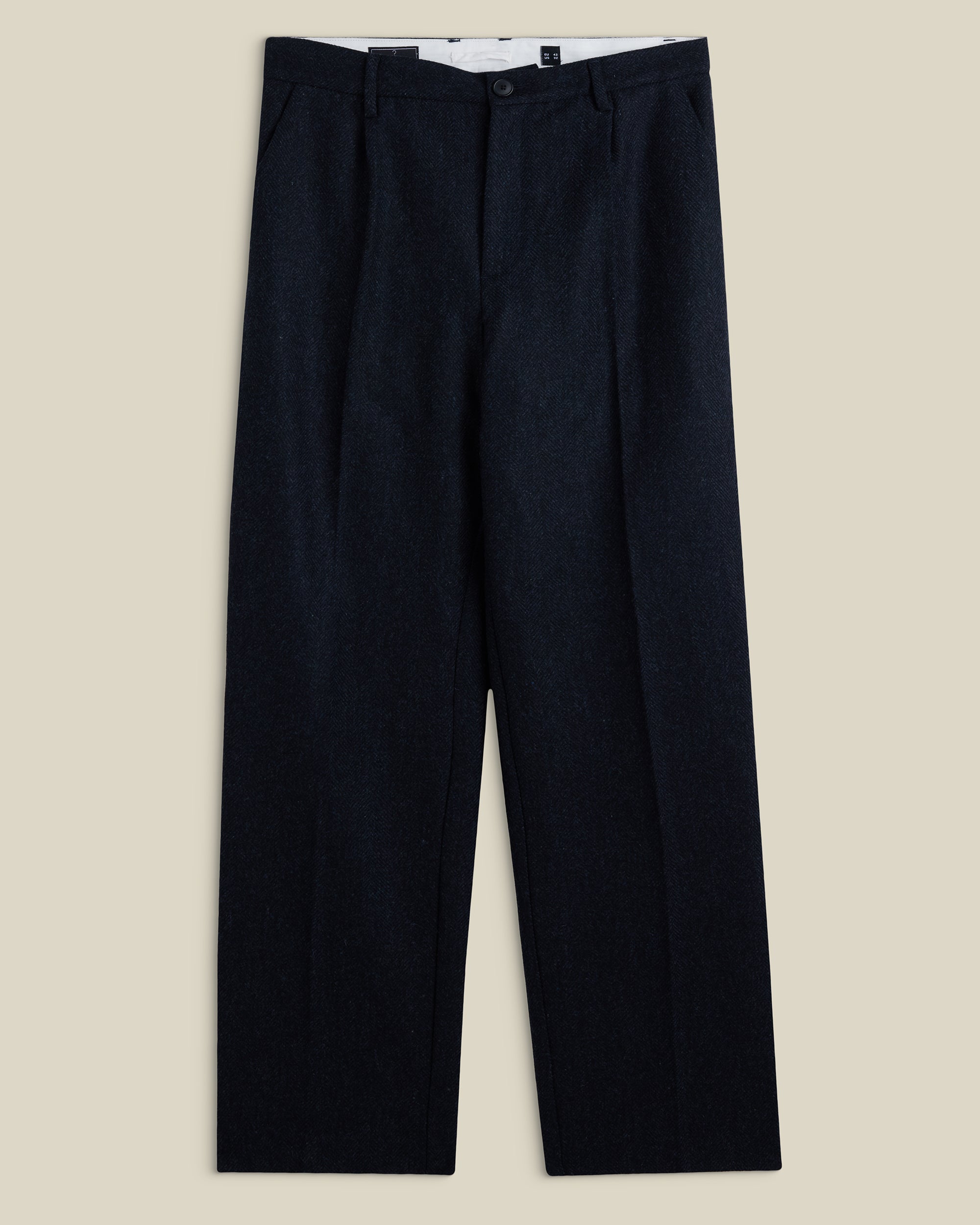 Wool Herringbone Trousers in Navy