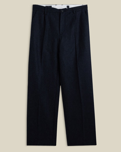 Wool Herringbone Trousers in Navy
