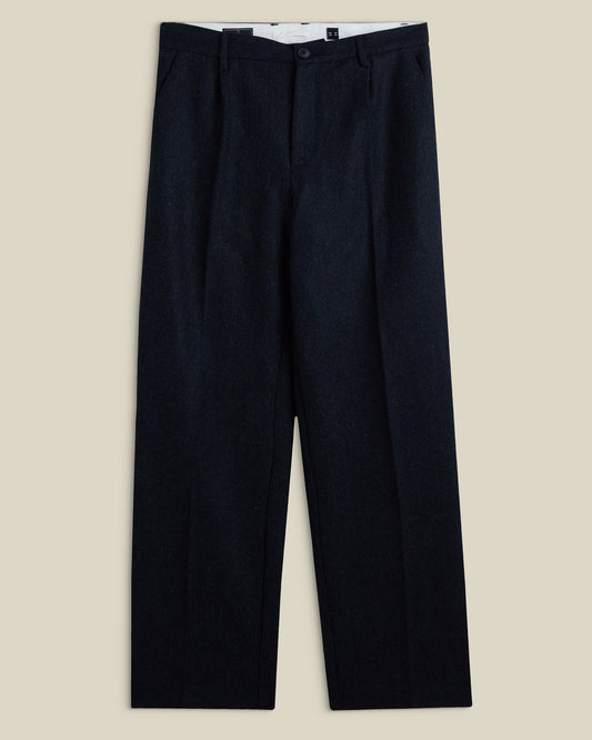 Wool Herringbone Trousers in Navy