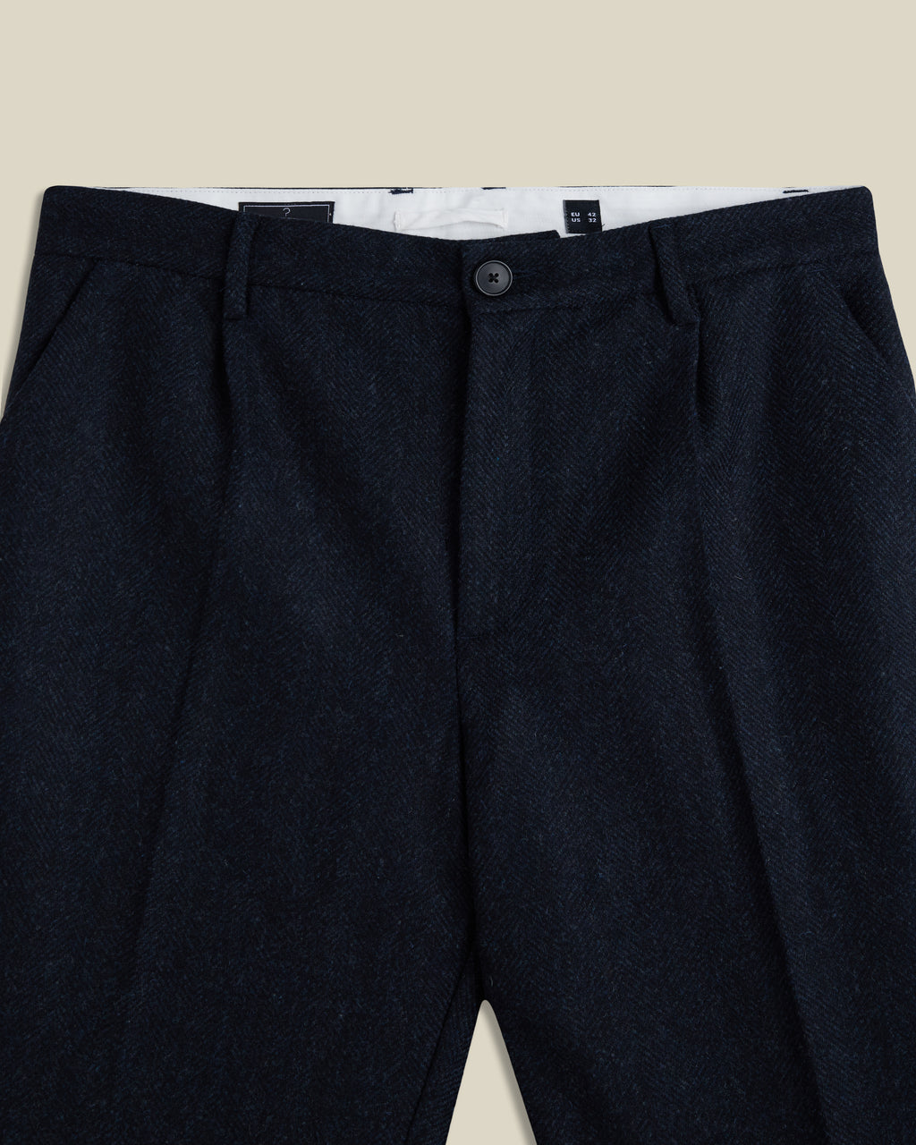 Wool Herringbone Trousers in Navy