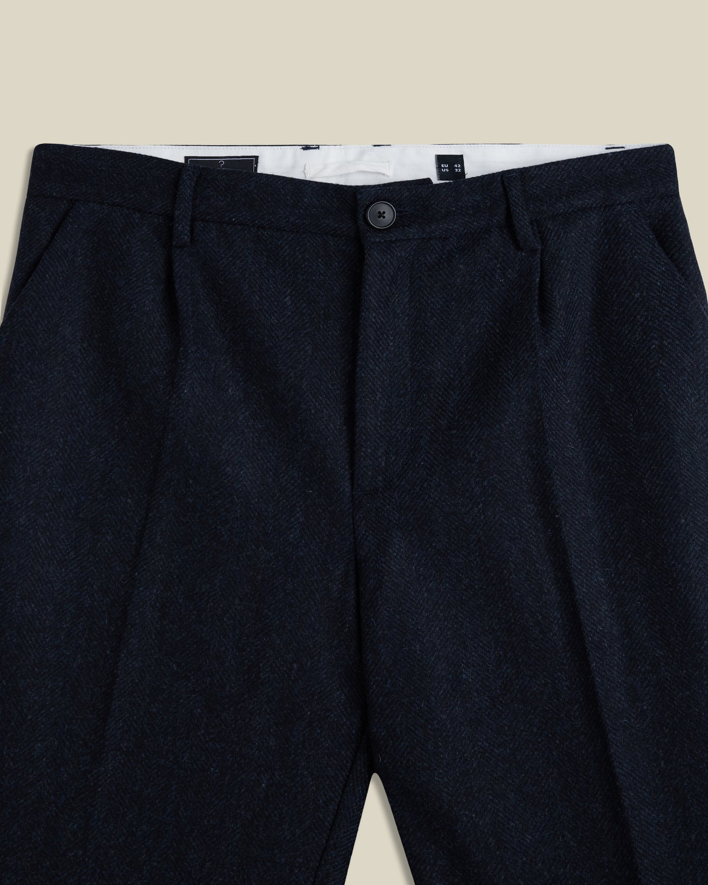 Wool Herringbone Trousers in Navy