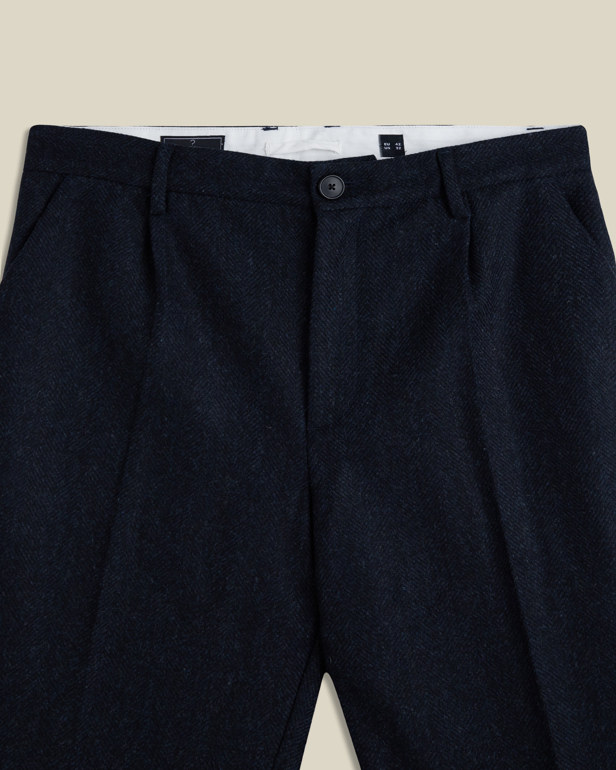 Wool Herringbone Trousers in Navy