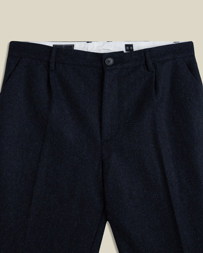 Wool Herringbone Trousers in Navy