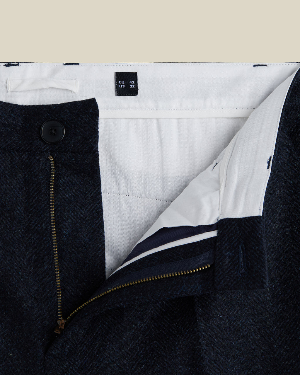 Wool Herringbone Trousers in Navy