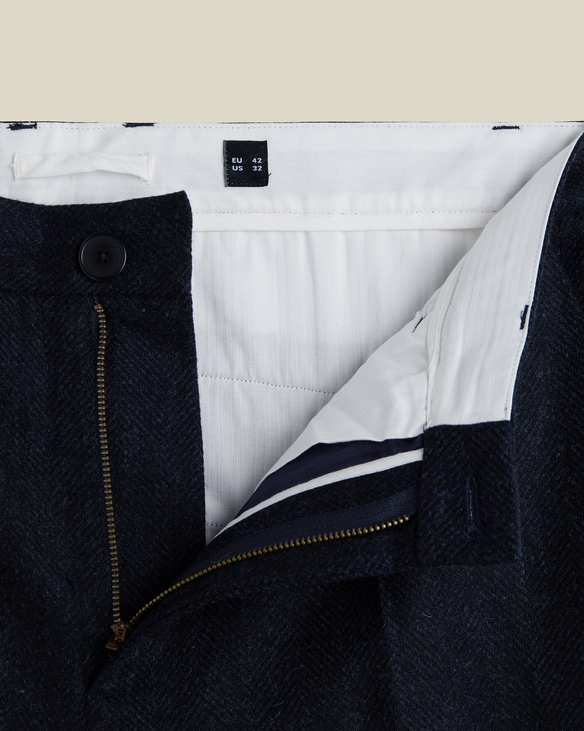 Wool Herringbone Trousers in Navy