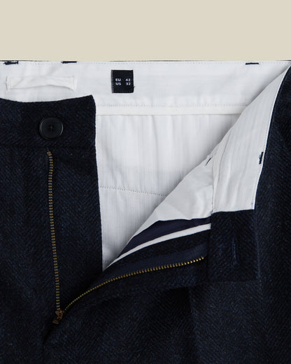 Wool Herringbone Trousers in Navy