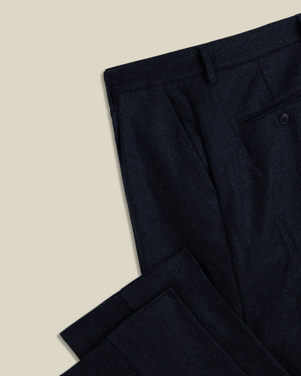 Wool Herringbone Trousers in Navy