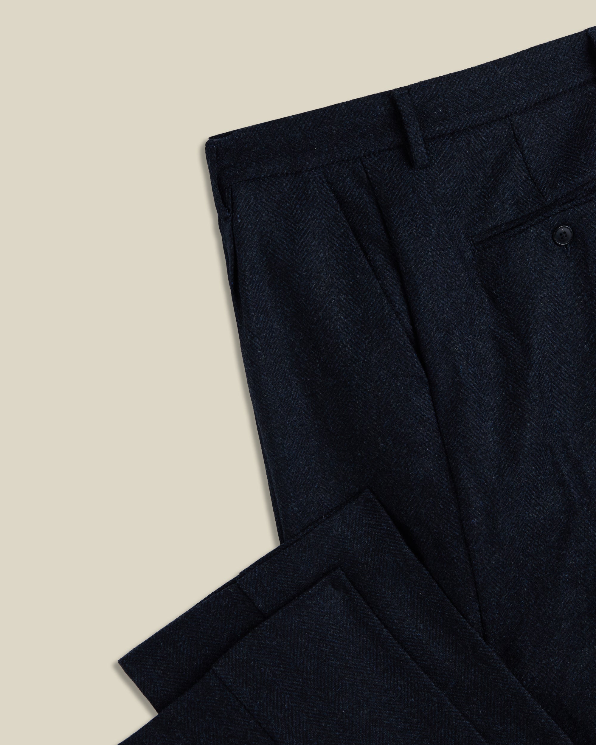 Wool Herringbone Trousers in Navy