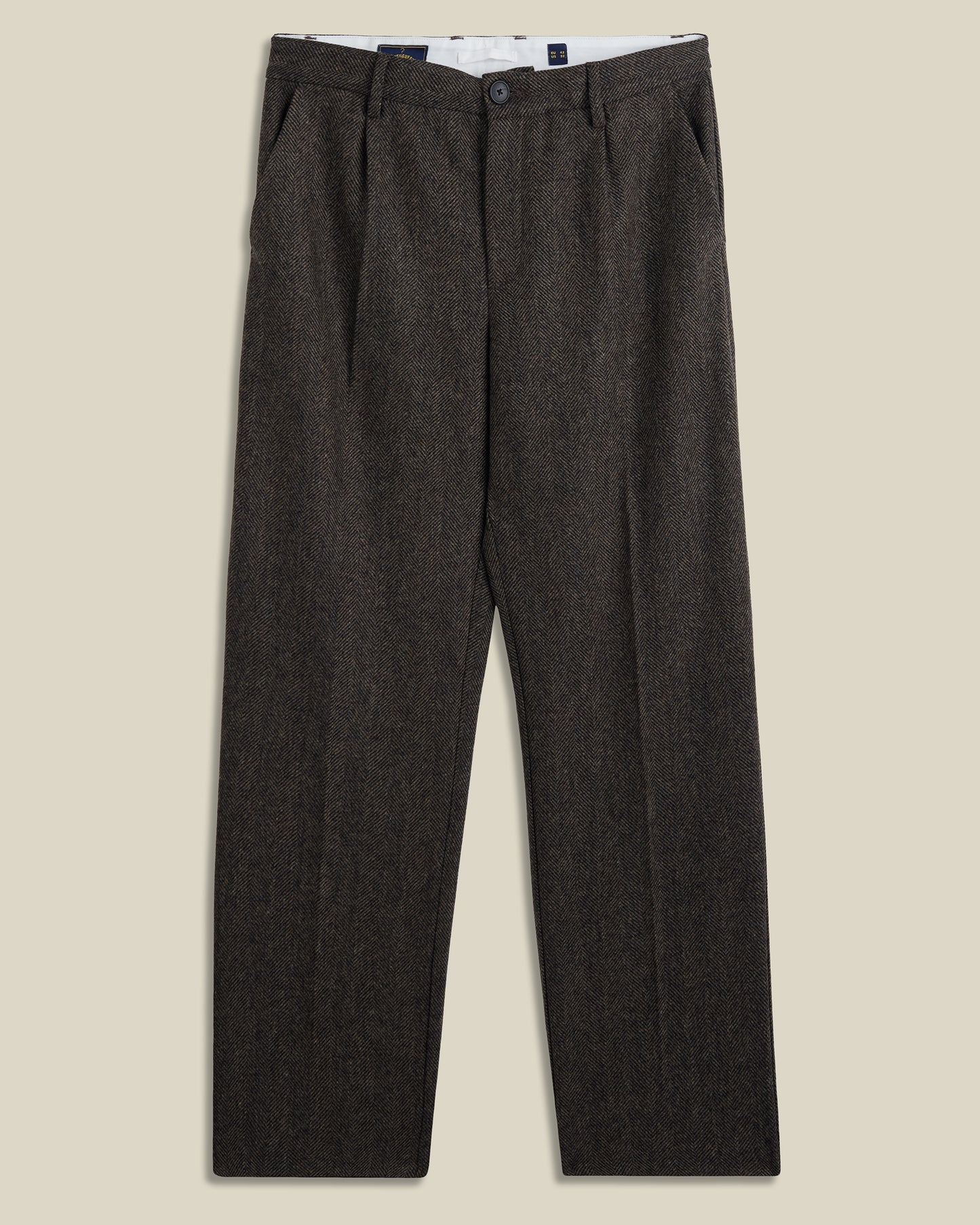 Wool Herringbone Trousers in Brown