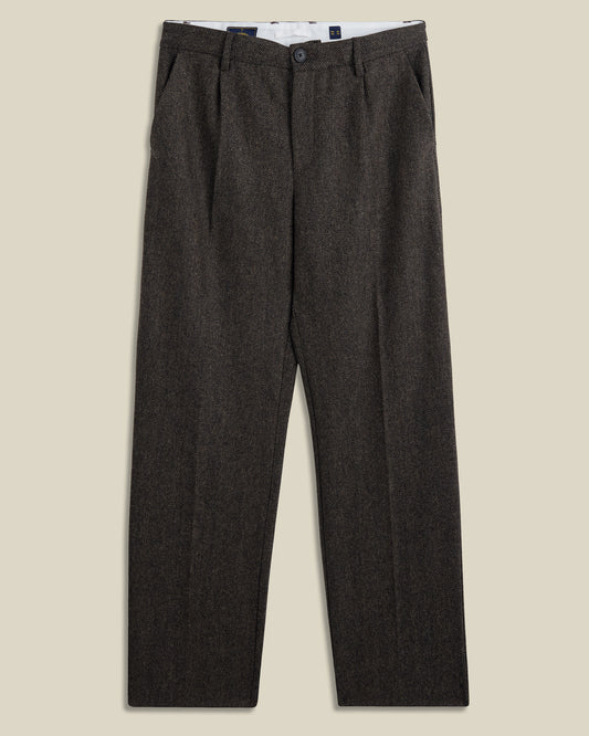 Wool Herringbone Trousers in Brown