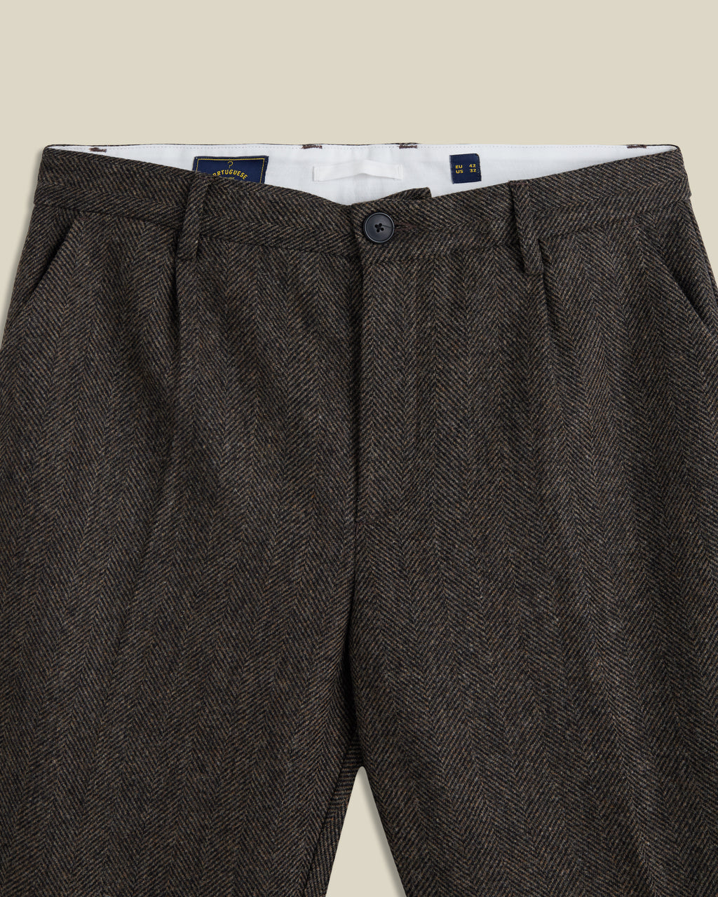 Wool Herringbone Trousers in Brown