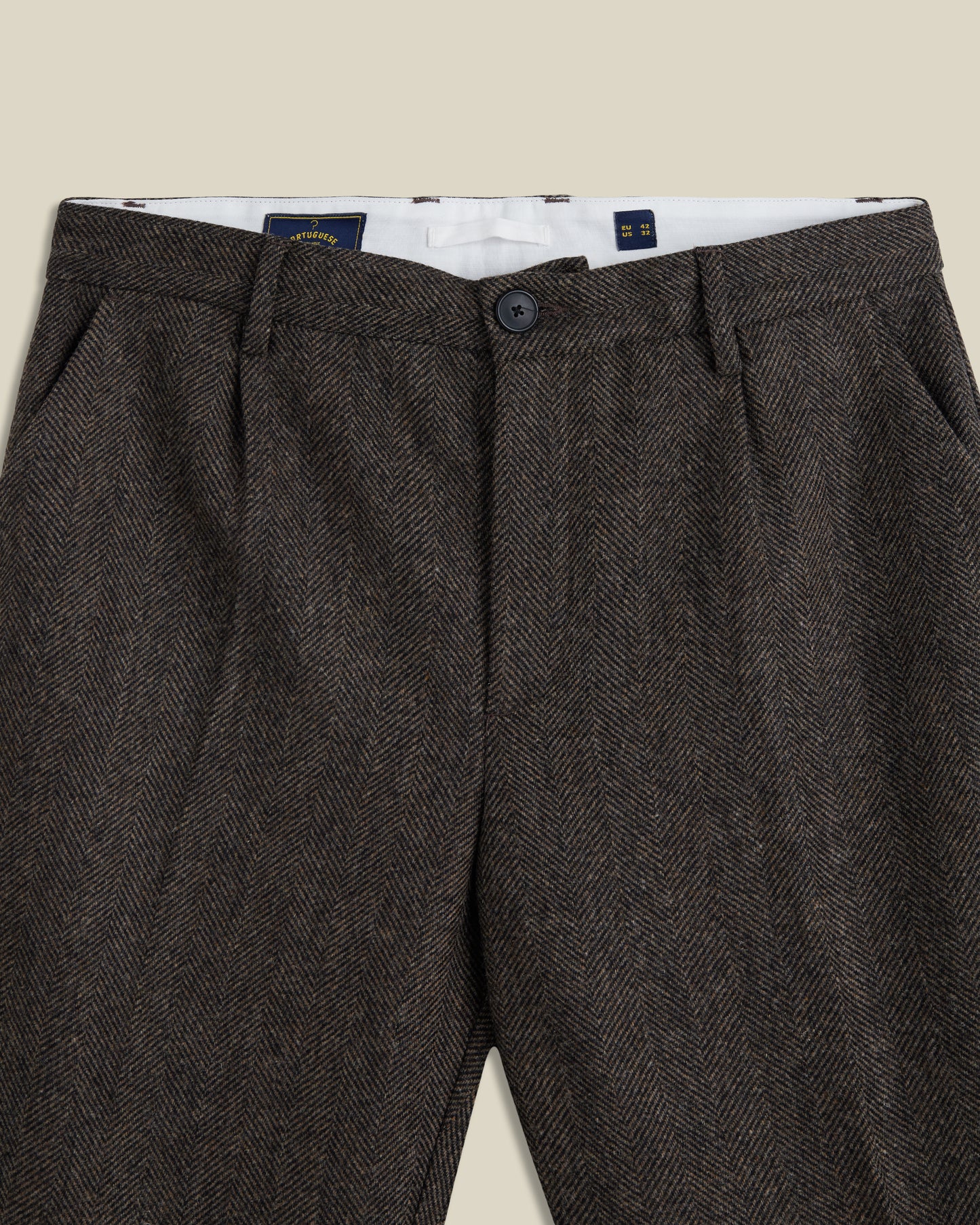 Wool Herringbone Trousers in Brown
