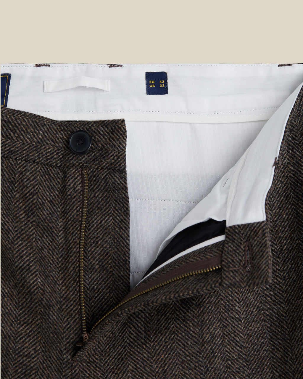 Wool Herringbone Trousers in Brown
