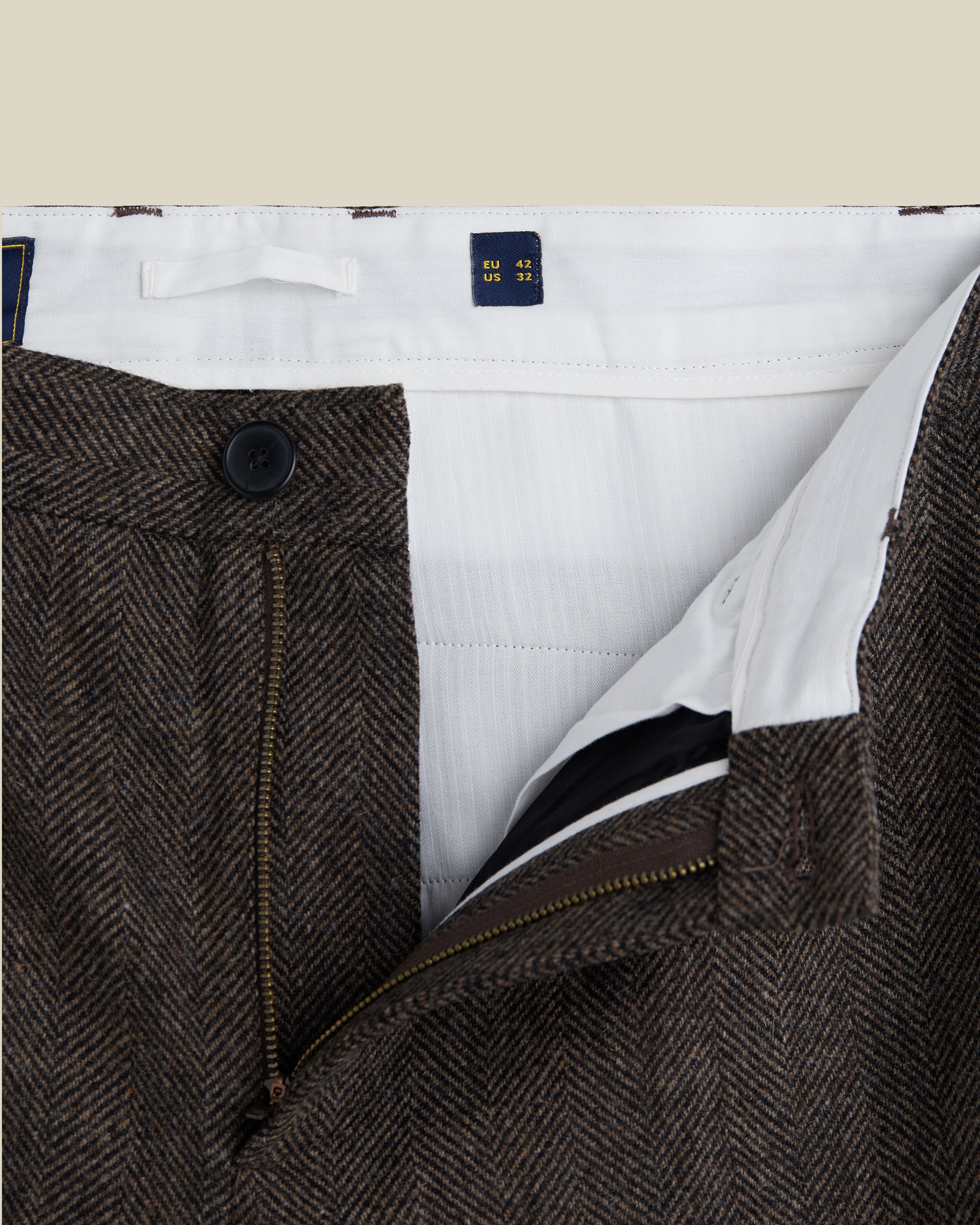 Wool Herringbone Trousers in Brown