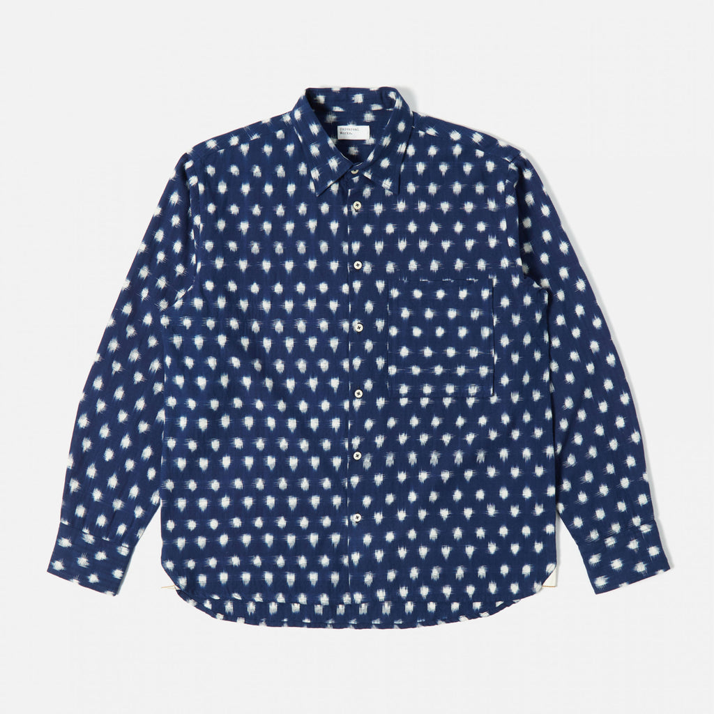 Square Pocket Shirt in Vintage Indigo Double Ikat