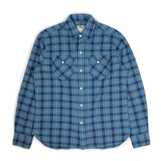 Hometeam Plaid Workshirt in Indigo Cotton Linen