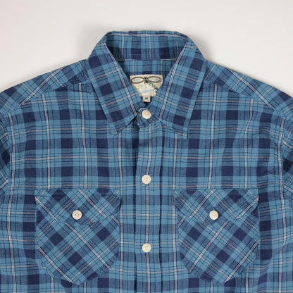 Hometeam Plaid Workshirt in Indigo Cotton Linen